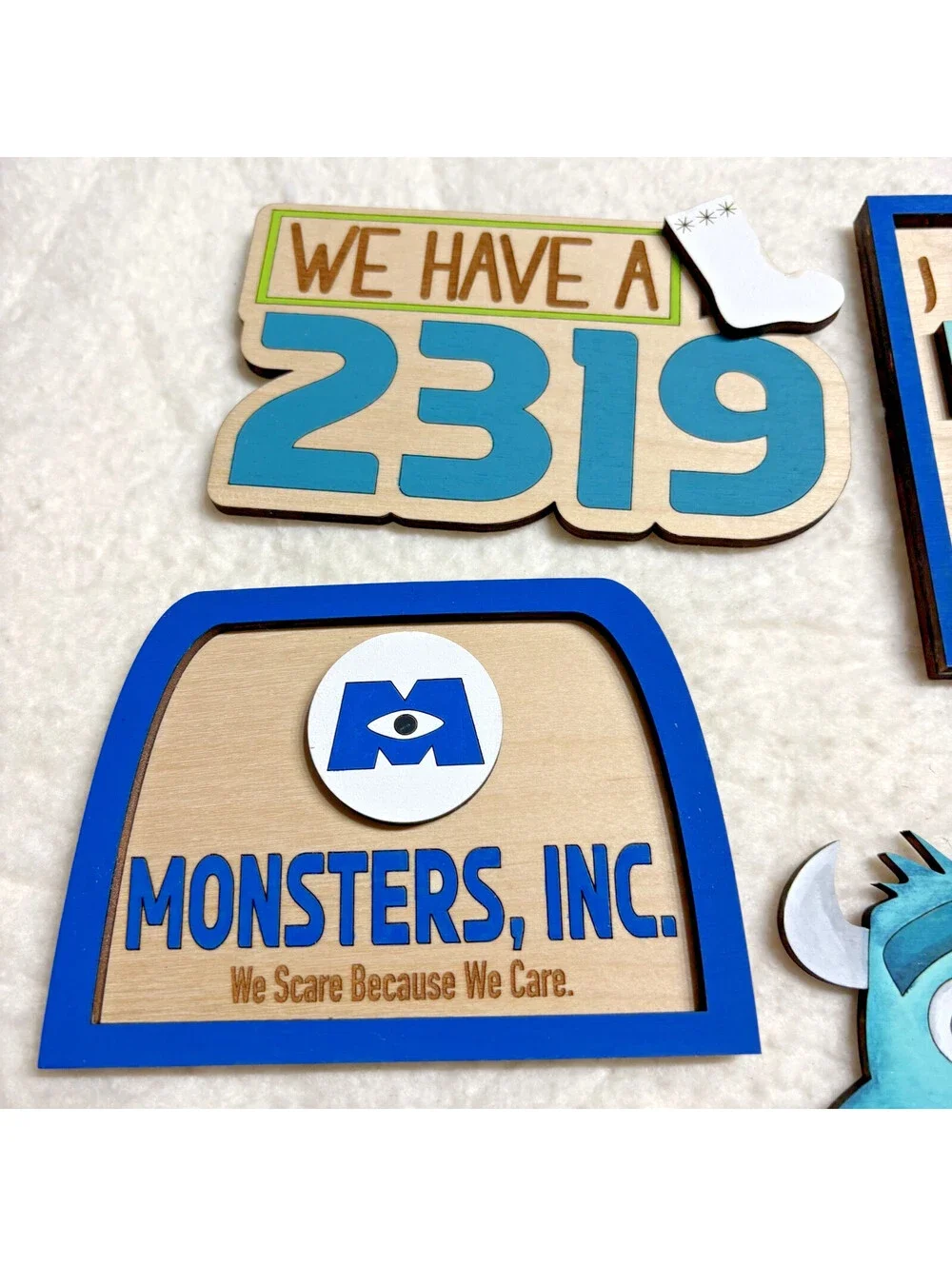 lot of 6 Pcs Monsters Inc Tiered Tray Decor Set Wooden Signs - hand painted OOAK